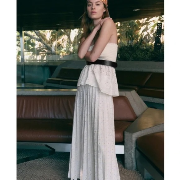 New Zara Limited edition - Open Eyelet Embroidered Patchwork Pleated Skirt - Picture 6 of 13